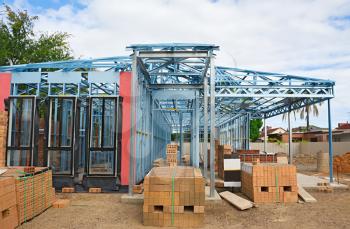 New home under construction using steel frames 