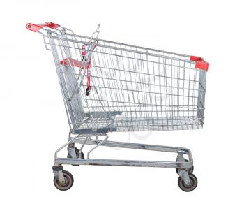 Empty used shopping trolley isolated on white background 