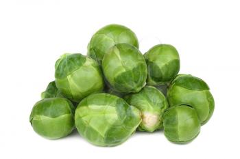 Ripe Green brussel sprouts isolated on white background