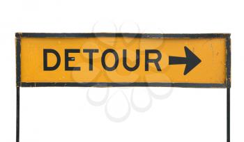 old detour traffic sign isolated on a white background