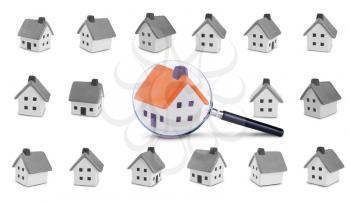 Conceptual image of the search and inspection of the house.Isolated on a white background 
