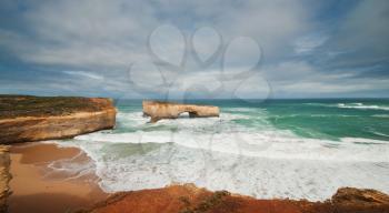 Famous rocks London Bridge in the storm weather,Great Ocean Road, Australia