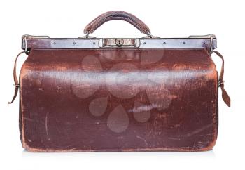 Brown vintage valise isolated on a white background 