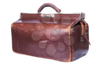 Brown vintage valise isolated on a white background 