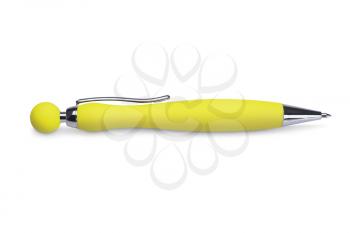 yellow ballpoint pen isolated on a  white background 