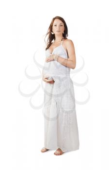 young beautiful pregnant woman isolated on white background