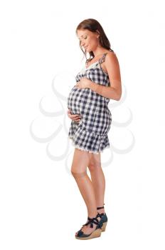young beautiful pregnant woman isolated on white background