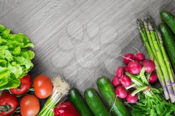 Fresh organic vegetables on wooden vintage table