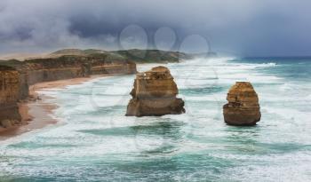 The Twelve Apostles in the rain, along the Great Ocean Road, Australia
