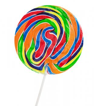 Real Colorful spiral lollipop isolated on white background 