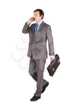 young businessman with briefcase isolated on white background