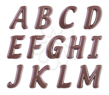 Real dark chocolate alphabet isolated on a white background