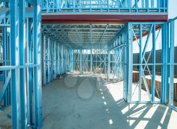 New home under construction using steel frames