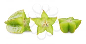 Yellow-green carambola star fruit sliced isolated  on white background