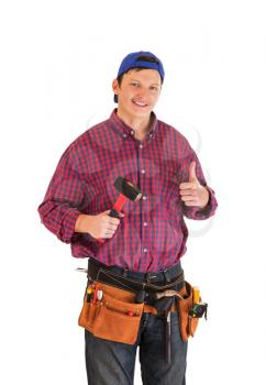 Young smiling construction worker isolated on white background