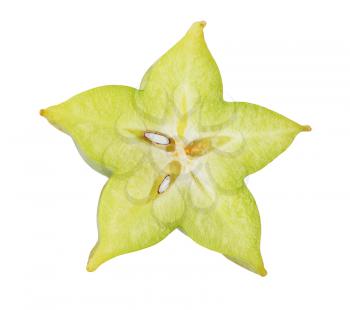 Fresh carambola star fruit slice isolated on white background