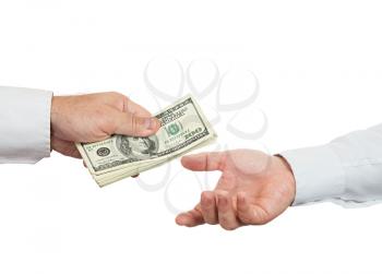 Hands and money isolated on white background 