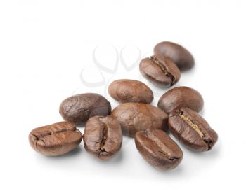 roasted coffee beans macro shot isolated on white background