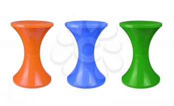 Orange,blue and green  plastic stool isolated on white background.Set