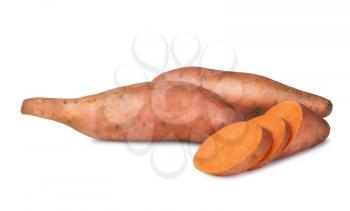  Raw sweet potatoes  isolated on white background 