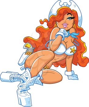 Royalty Free Clipart Image of a Sexy Redheaded Cowgirl