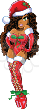 Royalty Free Clipart Image of a Girl in a Sexy Santa Suit