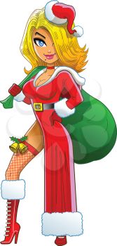 Royalty Free Clipart Image of a Christmas Pinup Girl