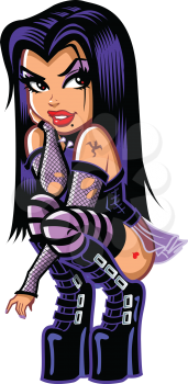 Royalty Free Clipart Image of a Goth Girl in High Boots