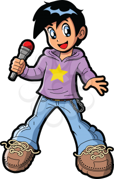 Royalty Free Clipart Image of an Anime Boy With a Microphone