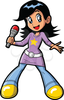 Royalty Free Clipart Image of an Anime Girl With a Microphone