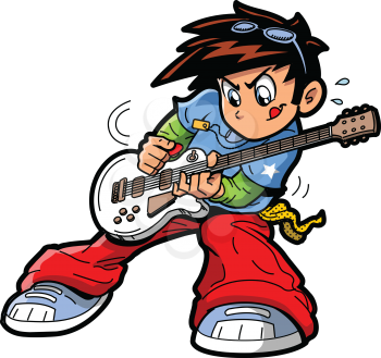 Royalty Free Clipart Image of an Anime Rock Star
