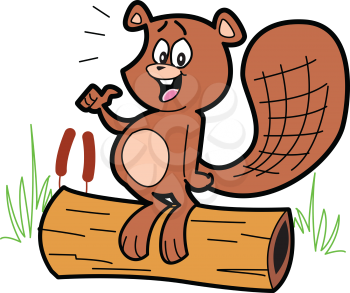 Royalty Free Clipart Image of a Beaver on a Log