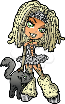 Royalty Free Clipart Image of a Girl With a Cat