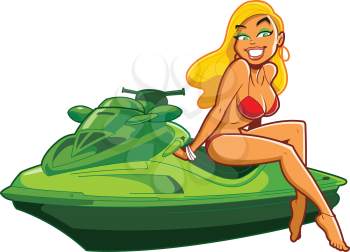 Royalty Free Clipart Image of a Woman on a Jet Ski