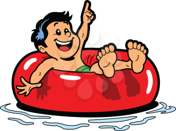 Royalty Free Clipart Image of a Boy Floating in an Inner Tube