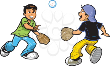 Royalty Free Clipart Image of Two Boys Playing Catch
