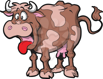Royalty Free Clipart Image of a Cow With Its Tongue Out