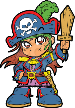 Royalty Free Clipart Image of an Anime Pirate Girl With a Sword