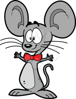 Royalty Free Clipart Image of a Cartoon Mouse in a Bow Tie