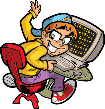 Royalty Free Clipart Image of a Boy at a Computer