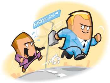 Royalty Free Clipart Image of Two Businessmen Racing to Easy Street