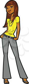 Royalty Free Clipart Image of a Woman in a Yellow Top