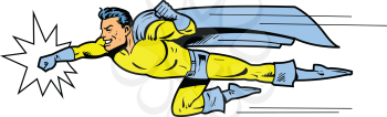 Royalty Free Clipart Image of a Superhero Throwing a Punch