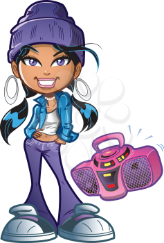 Royalty Free Clipart Image of a Girl With a Stereo