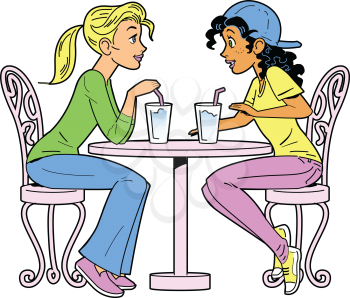 Royalty Free Clipart Image of Two Women Having a Drink