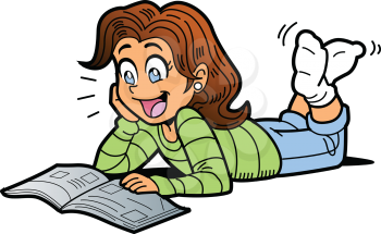 Royalty Free Clipart Image of a Girl Reading a Magazine