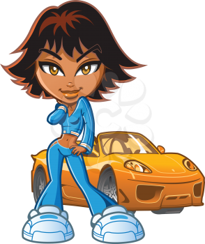 Royalty Free Clipart Image of a Girl Beside a Car