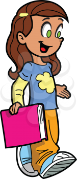 Royalty Free Clipart Image of a Girl Carrying a Book