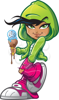 Royalty Free Clipart Image of a Girl With an Ice-Cream Cone