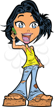 Royalty Free Clipart Image of a Young Girl on a Phone